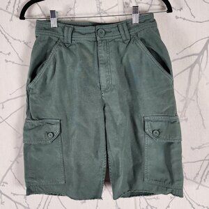 TNA Green Cotton High Rise Cargo Shorts Raw Hem